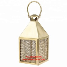 Small Antique Brass Rattan Candle Lantern