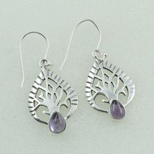 Leaf Design Amethyst Gem Stone Earring