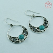 Round Shape Rava Design Turquoise Stone Earrings