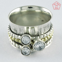 Sterling Silver Handmade Spinner Ring, Main Stone : Cubic Zirconia