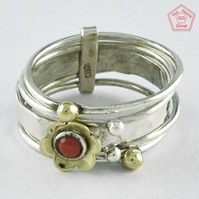 Sterling Silver Stack Ring, Main Stone : Coral