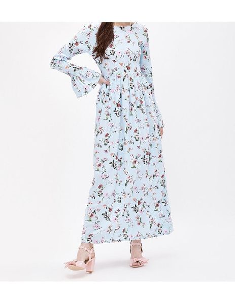Floral long bell sleeve maxi dress, Feature : Anti-Static, Anti-wrinkle, Breathable, Eco-Friendly