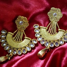 Gold plated kundan earrings, Occasion : Anniversary, Engagement, Party, Wedding