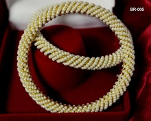 Gold Plated White Pearl Bangles Set