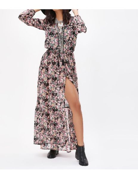 High front slit floral maxi dress