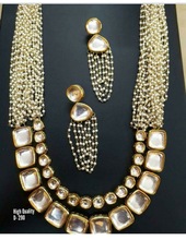 Long pearl kundan necklace set