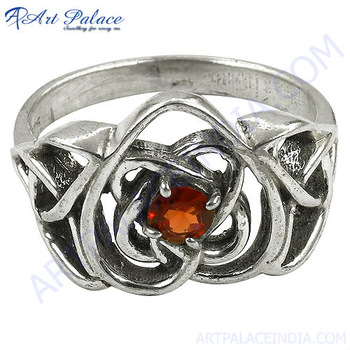 Celtic Style Garnet Gemstone Silver Ring, Gender : Women's