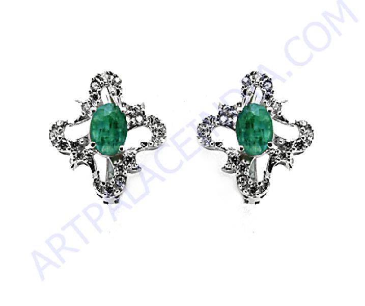 Cubic Zircon and Emerald Silver Earring