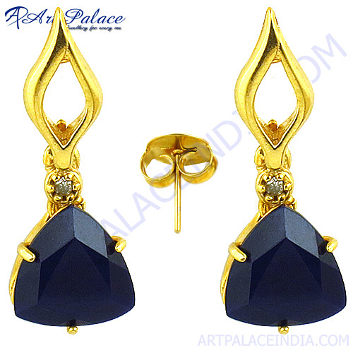 Cubic Zirconia and Dyed Sapphire Earring