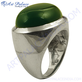 Hand Crafted Green Onyx Silver Ring, Gender : Men's, Women's