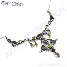 Handcrafted Multi Gemstone Silver Necklace