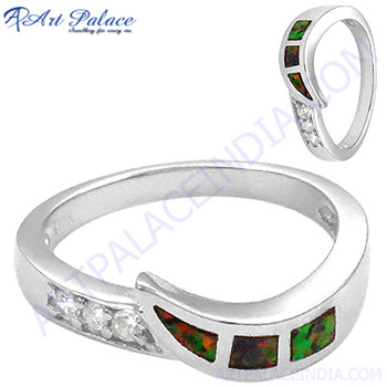 Art Palace Silver Inlay Gemstone Ring, Size : 7 US