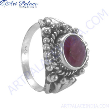 Synthetic Ruby Silver Ring