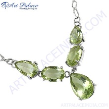 Unique Handmade Green Amethyst Silver Necklace