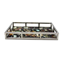 Glass Stainless Steel handmade decorative tray, Size : 45 x 30 x 6.50 cm