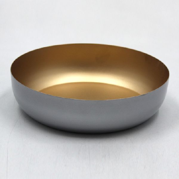 Gold Coated Metal Iron Round Bowl, Size : 25.50 x 25.50 x 15.50 cm