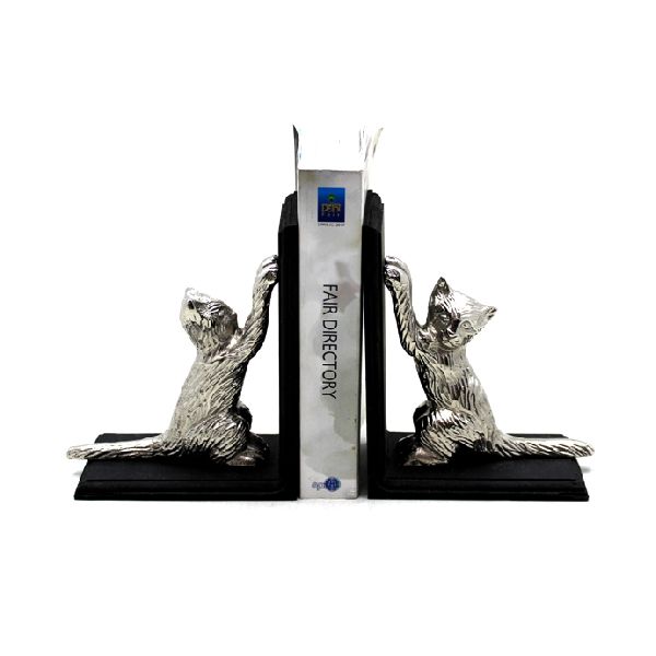 Nickel Finish Aluminum Decorative Cat Shape Bookend