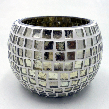 Square Silver Mosaic Round Glass Votive, for Home Decoration