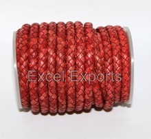 Braided Bolo Leather Cord, Color : Red Antique