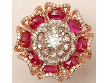 Big Floral Ruby Diamond Wedding Ring