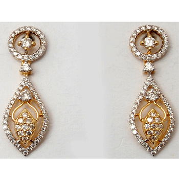 diamond studded pear shaped drop earrings