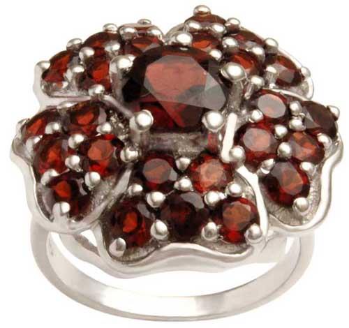 Floral Red Stone Silver Ring