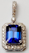 Octagon Cut Tanzanite Pave Diamonds Pendant, Size : Customized Size