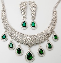 Pear Cut Emerald Necklace Earrings Set