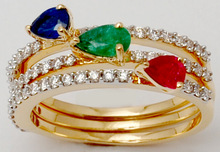 Pear Cut Multi Gemstone Band Ring, Main Stone : Ruby Emerald Sapphire