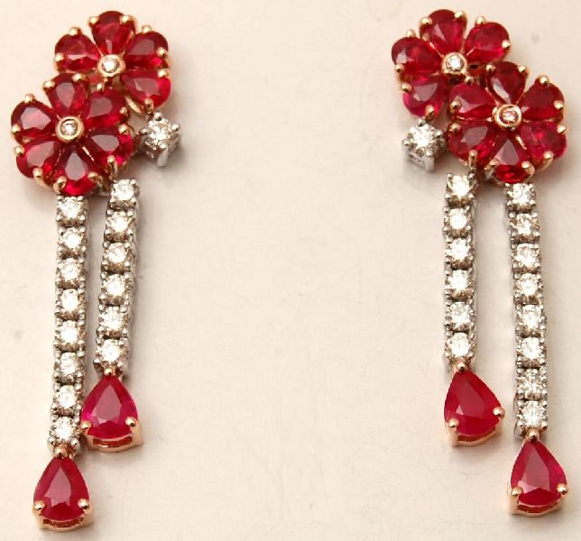 prong set diamond studded ruby floral hangin