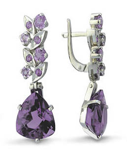 Prong Set Trillion Amethyst Hanging Earring, Occasion : Party