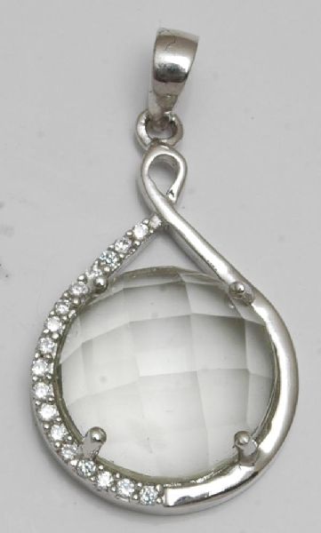 Simple Silver Twisted Pendant With Large Gemstone