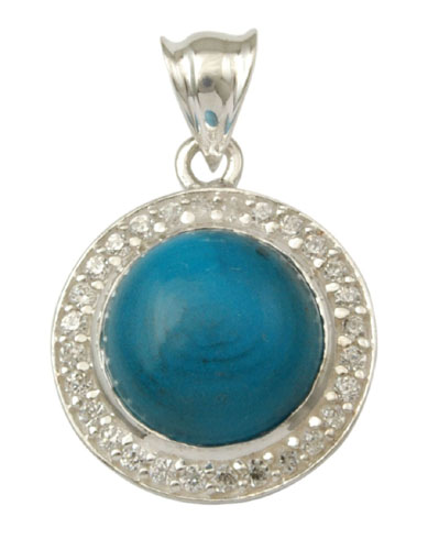 Turquoise Cubic Zirconia Studded Halo Silver Pendant
