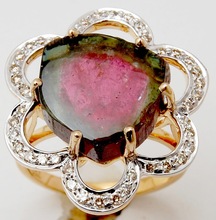 Watermelon Tourmaline Gemstone Ring, Color : Green, Red