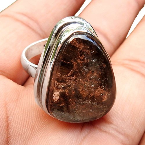 925 Sterling Silver Indian Jewellery Traditional Lodolite Gemstone Ring