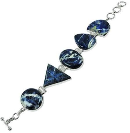925 Sterling Silver Jewelry High Polish Sodalite Gemstone Bracelet