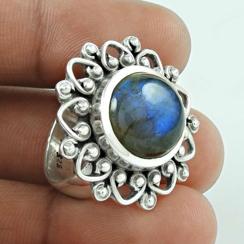 Beautiful! 925 Silver Labradorite Gemstone Ring, Color : Blue