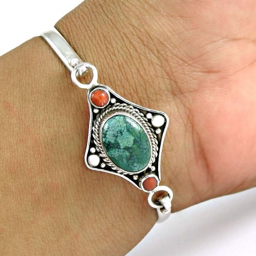 Big Amazing !! Turquoise,Coral 925 Sterling Silver Bangle