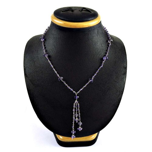 Classic 925 Sterling Silver Amethyst Gemstone Necklace Jewelry