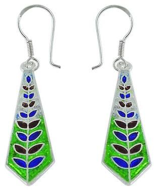 Cute Inlay 925 Sterling Silver Earrings, Color : Green, Blue, Brown