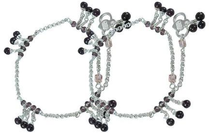 Faceted ! Multi Colour Glass 925 Sterling Silver Anklets