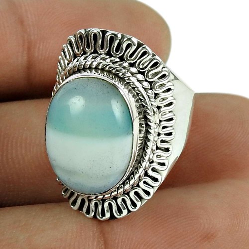 Fashion 925 Sterling Silver Antique Striped Onyx Gemstone Ring Jewellery