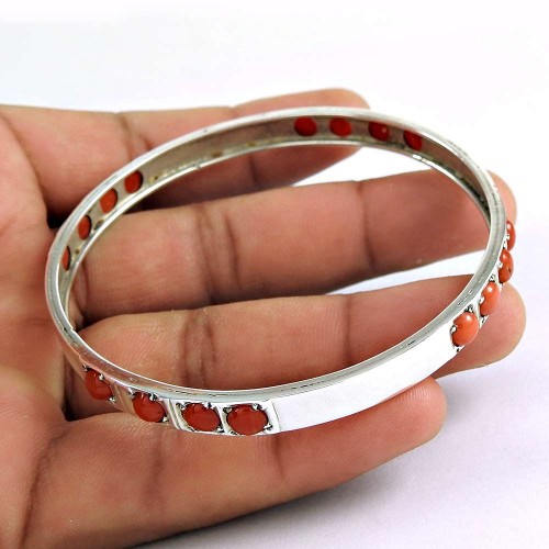 New Style Of ! Coral 925 Sterling Silver Bangle
