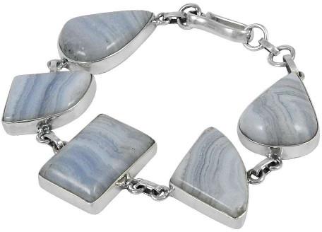 Schemer Blue Lace Agate Gemstone Sterling Silver Bracelet Jewelry