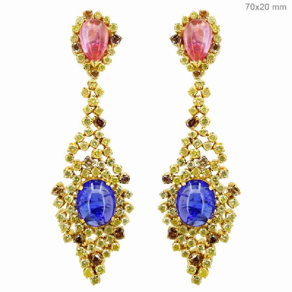 14K GOLD SLICED DIAMOND GEMSTONE EARRINGS