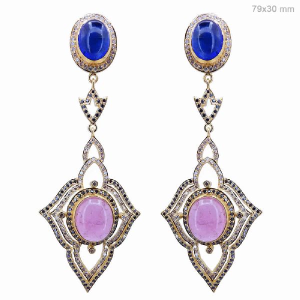 18K GOLD DIAMOND GEMSTONE EARRINGS