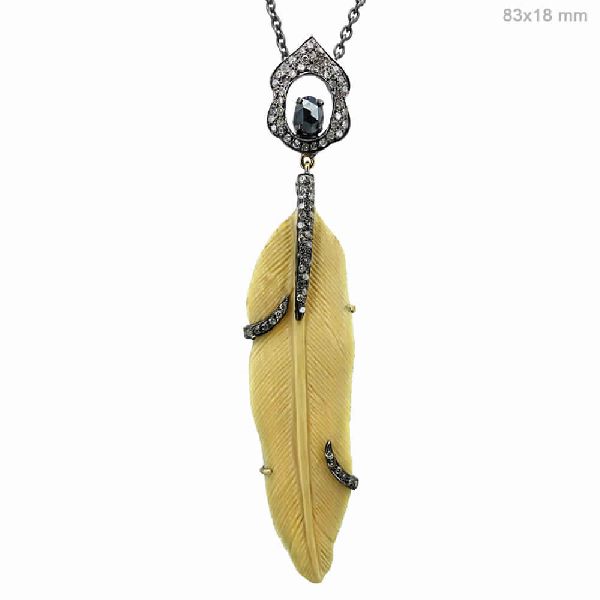 CARVED BONE FEATHER PENDANT