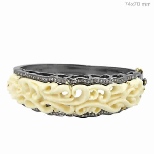 DESIGNER DIAMOND BONE CARVING BANGLE, Size : 74x70 mm