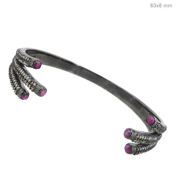 DIAMOND RUBY CUFF BANGLE, Size : 63x6 mm