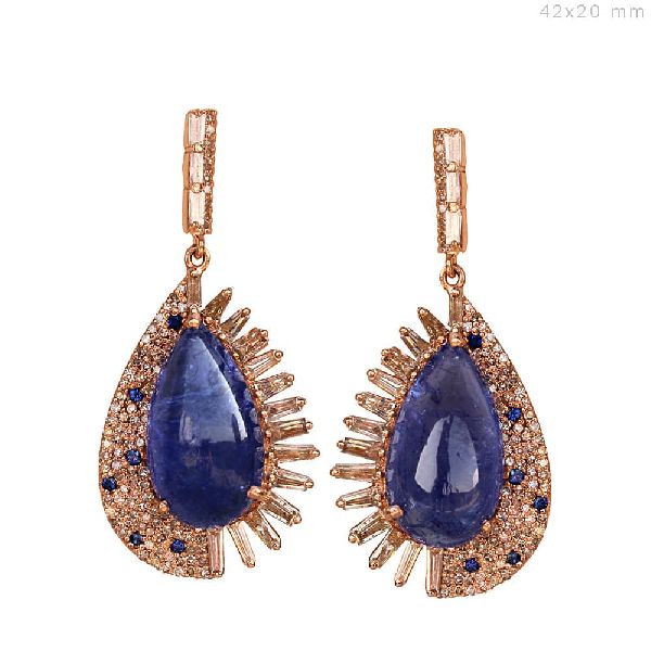 TANZANITE GEMSTONE DIAMOND EARRINGS, Purity : 18k